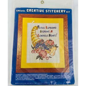 Vtg Vogart‎ #2305 Cornucopia Full Cupboard Generous Heart Crewel Embroidery Kit